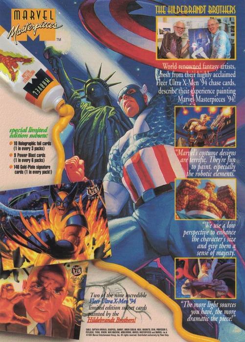 1994 Fleer Marvel Masterpieces Hildebrandt Brothers - 4-Card Panel Promos #NNO Captain America / Deadpool / Gambit / Magneto Back