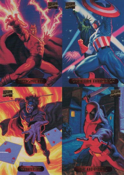 1994 Fleer Marvel Masterpieces Hildebrandt Brothers - 4-Card Panel Promos #NNO Captain America / Deadpool / Gambit / Magneto Front