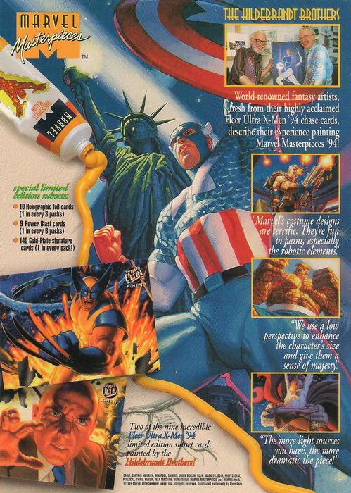 1994 Fleer Marvel Masterpieces Hildebrandt Brothers - 4-Card Panel Promos #NNO Captain America / Gambit / Hulk / Psylocke Back