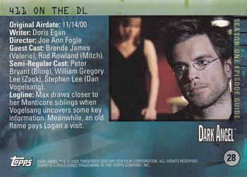 2002 Topps Dark Angel #28 411 on the DL Back