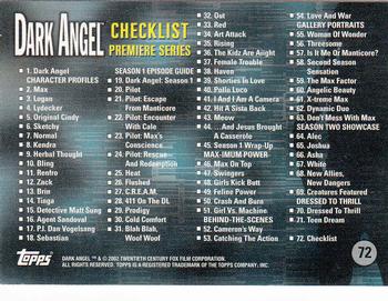 2002 Topps Dark Angel #72 Checklist - Premiere Series Back