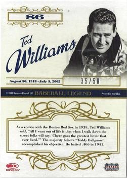 2008 Donruss Americana Celebrity Cuts - Century Silver #86 Ted Williams Back
