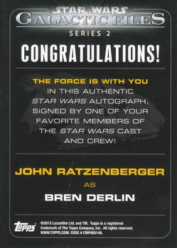 2013 Topps Star Wars: Galactic Files Series 2 - Autographs #1 John Ratzenberger Back