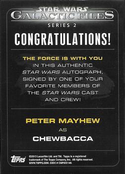 2013 Topps Star Wars: Galactic Files Series 2 - Autographs #3 Peter Mayhew Back