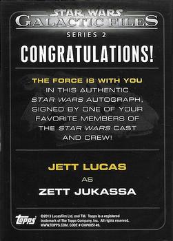 2013 Topps Star Wars: Galactic Files Series 2 - Autographs #4 Jett Lucas Back