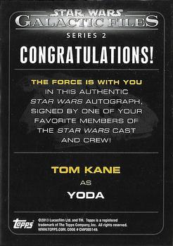 2013 Topps Star Wars: Galactic Files Series 2 - Autographs #5 Tom Kane Back