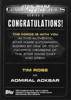2013 Topps Star Wars: Galactic Files Series 2 - Autographs #6 Tim Rose Back