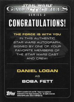 2013 Topps Star Wars: Galactic Files Series 2 - Autographs #9 Daniel Logan Back