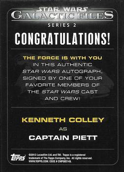 2013 Topps Star Wars: Galactic Files Series 2 - Autographs #14 Kenneth Colley Back