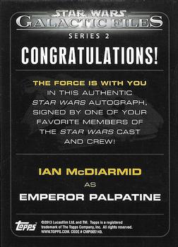 2013 Topps Star Wars: Galactic Files Series 2 - Autographs #17 Ian McDiarmid Back