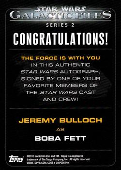 2013 Topps Star Wars: Galactic Files Series 2 - Autographs #16 Jeremy Bulloch Back