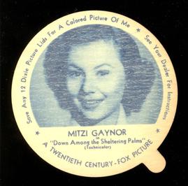1952 Dixie Cup Lids Movie, Cowboy, and TV Stars (F5-18) #NNO Mitzi Gaynor Front