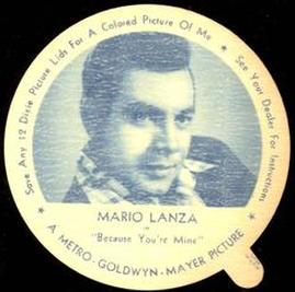 1952 Dixie Cup Lids Movie, Cowboy, and TV Stars (F5-18) #NNO Mario Lanza Front
