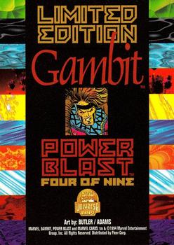 1994 Fleer Marvel Universe - Power Blast Rainbow #4 Gambit Back