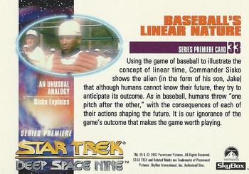 1993 SkyBox Star Trek: Deep Space Nine Premier #33 Baseball's Linear Nature Back