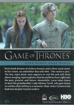2014 Rittenhouse Game of Thrones Season 3 #5 Dark Wings, Dark Words Back