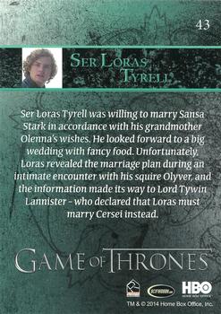 2014 Rittenhouse Game of Thrones Season 3 #43 Ser Loras Tyrell Back