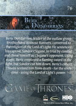 2014 Rittenhouse Game of Thrones Season 3 #76 Beric Dondarrion Back