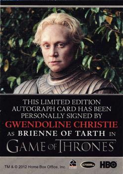 2014 Rittenhouse Game of Thrones Season 3 - Autographs Bordered #NNO Gwendoline Christie Back