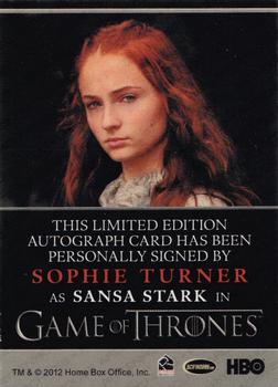 2014 Rittenhouse Game of Thrones Season 3 - Autographs Bordered #NNO Sophie Turner Back