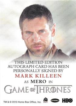 2014 Rittenhouse Game of Thrones Season 3 - Autographs Full Bleed #NNO Mark Killeen Back