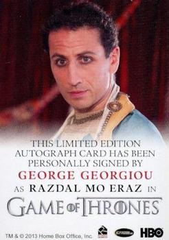 2014 Rittenhouse Game of Thrones Season 3 - Autographs Full Bleed #NNO George Georgiou Back