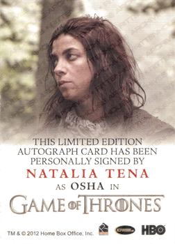 2014 Rittenhouse Game of Thrones Season 3 - Autographs Full Bleed #NNO Natalia Tena Back