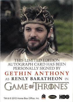 2014 Rittenhouse Game of Thrones Season 3 - Autographs Full Bleed #NNO Gethin Anthony Back