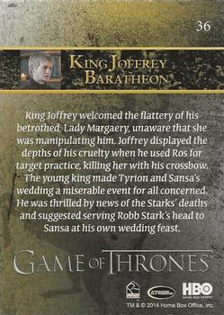 2014 Rittenhouse Game of Thrones Season 3 - Holofoil #36 King Joffrey Baratheon Back