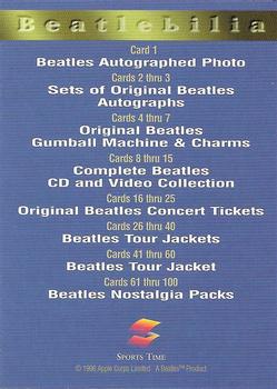 1996 Sports Time The Beatles #NNO Beatlebilia Promo / Checklist Back