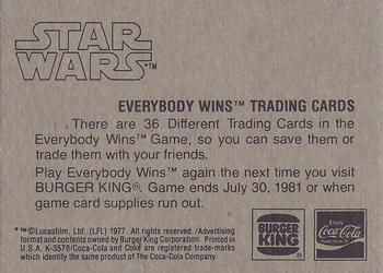1980 Burger King Star Wars #NNO Raid on the Death Star! Back