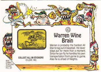 1988 Leaf Awesome All-Stars #43 Warren Wine Brain Back