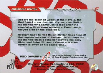 2002 Futera Red Dwarf  #07 Admirable Kryten Back
