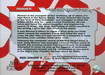 2002 Futera Red Dwarf  #40 Arnold Rimmer Back