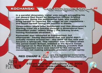 2002 Futera Red Dwarf  #44 Kristine Kochanski Back