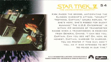 1994 SkyBox Star Trek VI The Undiscovered Country Cinema Collection #54 Warrior To Warrior Back