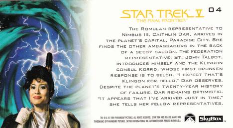 1994 SkyBox Star Trek V The Final Frontier Cinema Collection #04 Unwilling Ambassadors Back