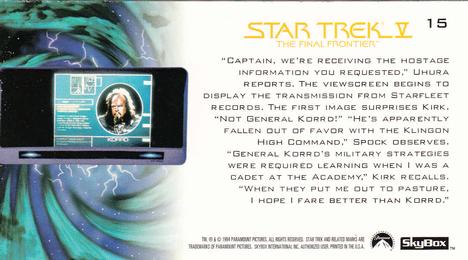 1994 SkyBox Star Trek V The Final Frontier Cinema Collection #15 Mission Profile Back