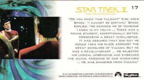 1994 SkyBox Star Trek V The Final Frontier Cinema Collection #17 The Passionate Vulcan Back