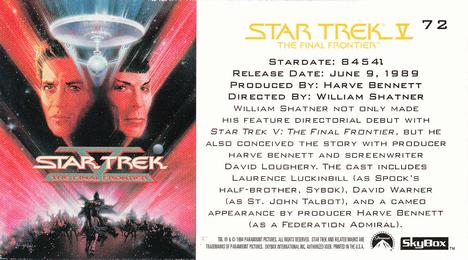 1994 SkyBox Star Trek V The Final Frontier Cinema Collection #72 Motion Picture Trivia Back
