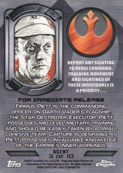 2014 Topps Chrome Star Wars Perspectives - Agents Of The Empire #3 Admiral Piett Back