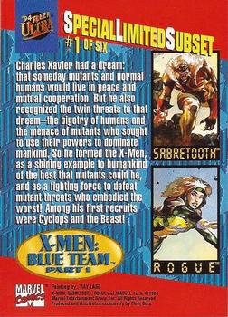 1994 Ultra X-Men - Team Triptych #1 X-Men Blue Team: Sabretooth, Rogue Back