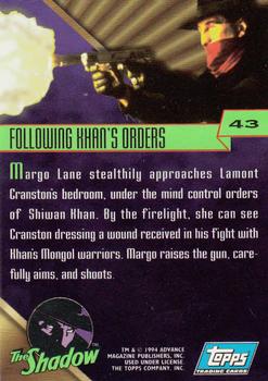 1994 Topps The Shadow #43 Following Khan's Orders Back