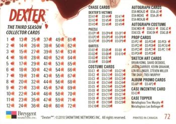 2010 Breygent Dexter Season 3 #72 Dexter The Third Season (checklist) Back