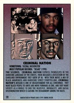 1991 Premier Rap Pack #19 Criminal Nation Back