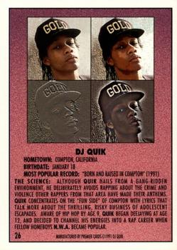 1991 Premier Rap Pack #26 DJ Quik Back