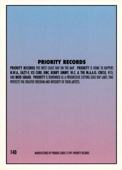 1991 Premier Rap Pack #140 Priority Records Back