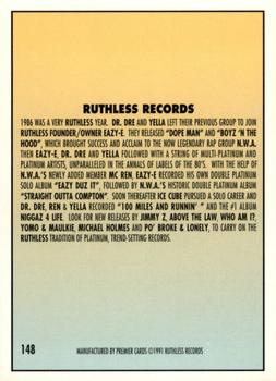 1991 Premier Rap Pack #148 Ruthless Records Back
