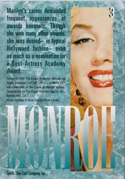 1993 Sports Time Marilyn Monroe #3 Marilyn's career demanded frequent appearanc Back