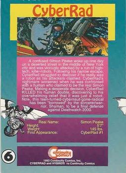 1993 Continuity Comics Promos #6 Cyberrad Back